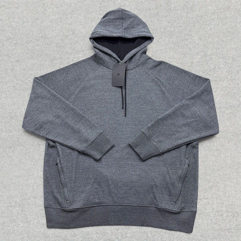 Fabletics The Go-To Hoodie Mens 2XL Charcoal Heather Raglan Pullover Zip Pockets
